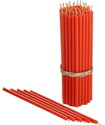 Danilovo Thin Taper Beeswax Candles - Honey-Scented, Decorative Candles Ideal for Birthday Decoration or Church Prayers - Orange Drip Free, Tall & Smokeless Pack of 50 pcs, 16 x 0,55 cm