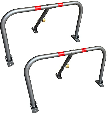 2er Set Parksperre Klappbar 44cm Stahl Parkplatzsperre Grau Parkplatzbügel mit roten Warnstreifen Rund Stellplatz Sicherung Abschließbar