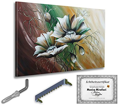 Monica Mirafiori I 100% HANDGEMALT I Gemälde Mohnblumen 90x60cm | Acrylgemälde | Sehr Großes Acrylbild I Moderne Kunst I Wohnzimmer