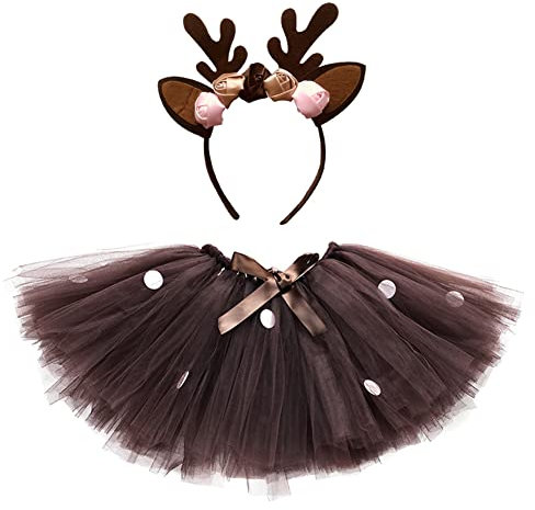 Kind Mädchen Weihnachtskleid Rentier Tutu Rock Weihnachtskostüm Clown ELSA Halloween Karneval Cosplay Kostüm mit Stirnband Flügel Fee Zubehör Outfit für Geburtstagsfeier