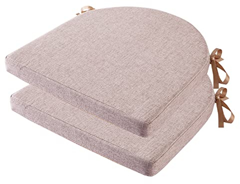18x18 Inch Chair Pads for Dining Chairs Set of 2 with Ties Non Slip Washable Seat Cushion with Zipper Indoor Round Back Chair Cushions for Kitchen, Khaki