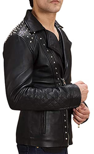 Brando Herren Motorradjacke mit Nieten, Schwarz, Schwarz , S