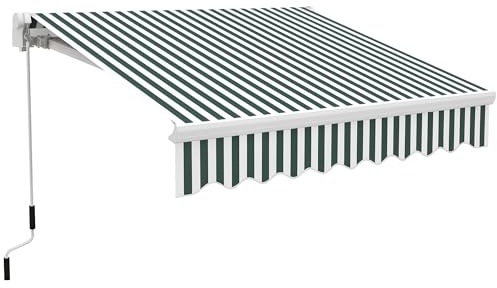 Outsunny 8' x 7' Patio Retractable Awning, Manual Exterior Sun Shade Deck Window Cover, Green and White