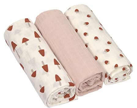 LÄSSIG Baby Puckdecke Spuckdecke Pucktuch Mulltuch 3er Set Baumwolle 85 x 85 cm/Swaddle & Burp Blanket L Little Forest powder pink
