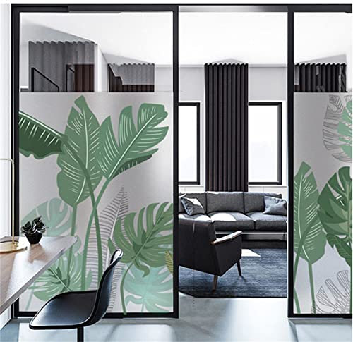 Fensterfolie Selbsthaftend Sichtschutz Glasfolie Wärmeisolierung Sonnenschutzfolie, Anti-UV Statische Fensterfolien für Zuhause und Büro Grüne Pflanzen 45x200 cm