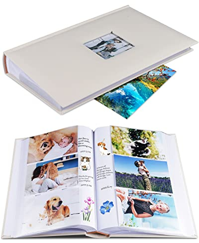 1DOT2 Photo Album 4x6 Hold 402 Photos with Memo Slip-in Pockets Photo Book, Linen Cover Picture Photo Albums with Writing Space for Wedding Family Baby Vacation Mother's Day Beige