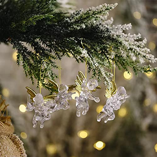 12 Piezas de Colgantes de árbol de Navidad de ángel pequeño, Decoraciones de árbol de Navidad de ángel pequeño con alas Doradas para árbol de Navidad, Perchas de Regalo, Coronas de Adviento
