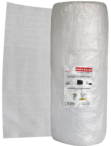 Jardibric - Film à Bulles Polyéthylène 1 x 50 m - Rouleau de Protection Hivernale pour Plantes - Emballage et Déménagement Produits Fragiles
