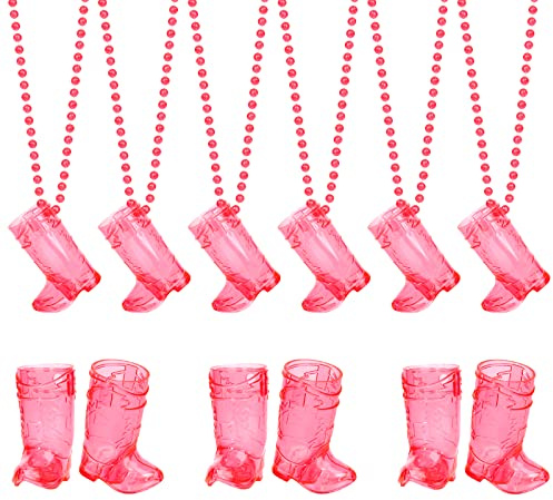 YAXINRUI 12 Pcs Cowgirl Boot Glasses on Beaded Necklace Plastic Glasses Cups with Bachelorette Glasses Necklaces for Bachelorette Birthday Wedding Mother's Day Party Team Groom and Bride Supplies