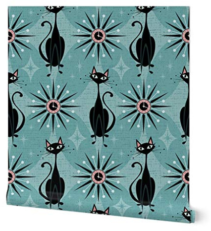 Spoonflower Mod Black Cats 1950S Peel and Stick Removable Wallpaper