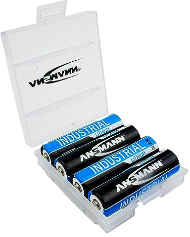 ANSMANN Piles AA [dans Un étui de Rangement 4 Voies] Batterie au Lithium Industrielle de Type AA 1,5 V Longue durée pour sonnettes, Lampes de Poche, Alarme et horloges murales, télécommandes