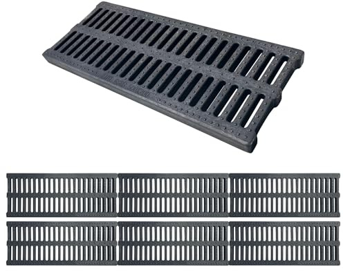 Natotela 6er-Set Abflussgitter Polymer Kunststoff 500x200x25 mm Rinnenrost | Abdeckrost Entwässerungsgitter | für Garten Terrasse Pool | UV-Beständig Frostbeständig Schneidbar Begehbar A15