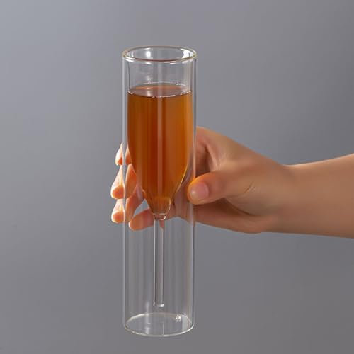 soulnioi Double Walled Crystal Champagne Flute Glasses, Tulip Shaped Stemless Clear Tall Glass Cups, Toasting Glasses for Catering, Weddings, Parties, Bars (1pc)
