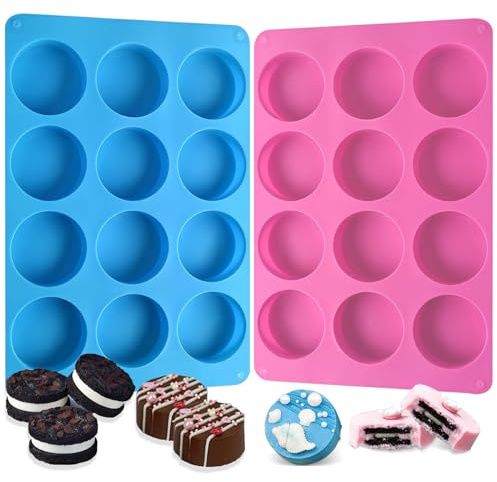 SAGOOITS - Moldes redondos para galletas de chocolate, molde de silicona de chocolate Oreo de 12 cavidades, moldes de silicona de chocolate para Oreo cubierto, galletas, caramelo, gelatina, mini