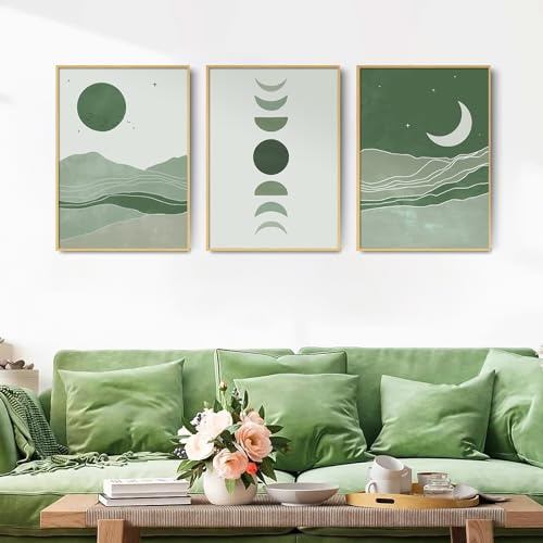 Poster Vintage Abstrakt Kunst Wandbilder Set,Stilvolle Matisse Kunstdruck Leinwandbild,Bilder für Wohnzimmer Schlafzimmer,ohne Rahmen. (Grün,40x60cm*3)
