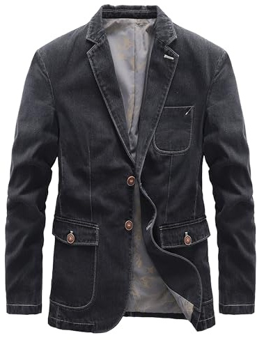 Men's Lapel Denim Jacket Single Breasted Formal Work Jackets Casual Buttons Suede Sport Blazer