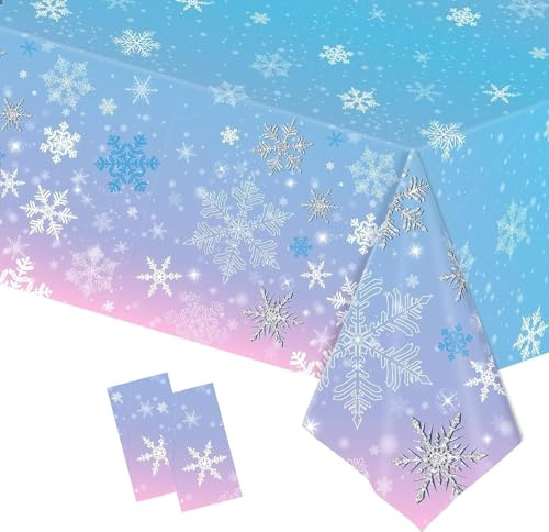PHOGARY Weihnachtliche Schneeflocken-Tischdecke Die Eiskönigin, Geburtstagsparty-Dekorationen, Winter-Schneeflocke, gefrorene Tischdecke für Winterwunderland-Dekorationen, Eiskönigin-Partygeschenke