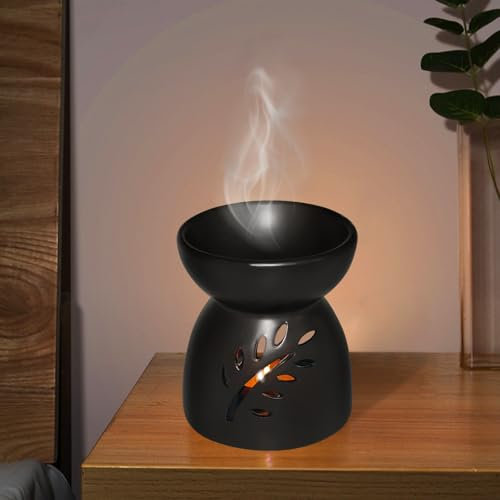 Gwezmxs Keramik Scentsy Duftlampe Aromalampe Teelicht für Ätherische Öle, Schwarz Ausgehöhlte Duftöl Lampe für Wohnkultur
