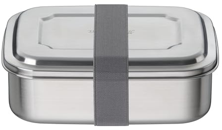 THERMOcafé TC Brotdose 1,00 l, Edelstahl, spülmaschinenfest, stone grey | Edelstahl-Lunchbox mit Textilband, Pausenbrotbox für Schule, Uni , Büro & Unterwegs, grau