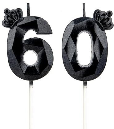 DTXLX Schwarz Krone Zahl 60 Geburtstagskerzen Kuchen Deko | Zahlen, mit, 3D, für, geburtstagsdeko, Kinder, Partys, Hochzeiten, Firmenfeiern, Jubiläen, #60