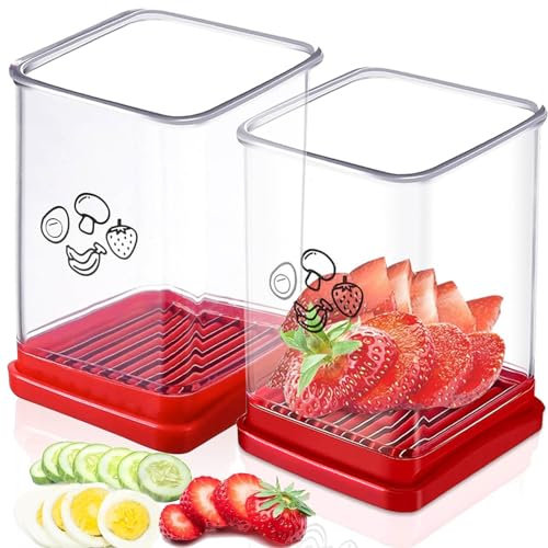 2 Piezas Rebanador de Taza de Fruta, Cortador de Frutas Cup Slicer Frutas Rebanador de Tazas de Acero Inoxidable Multifuncional Cup Slicer, para Fresas Plátanos Manzanas Huevos