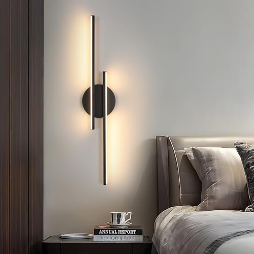 Mckalen Applique da Parete Interno Moderno Nero, 24W 2700LM Lampada da Parete LED 60CM, Applique Camera da Letto LED in Alluminio per Soggiorno Scale Corridoio, Luce Calda 3000K