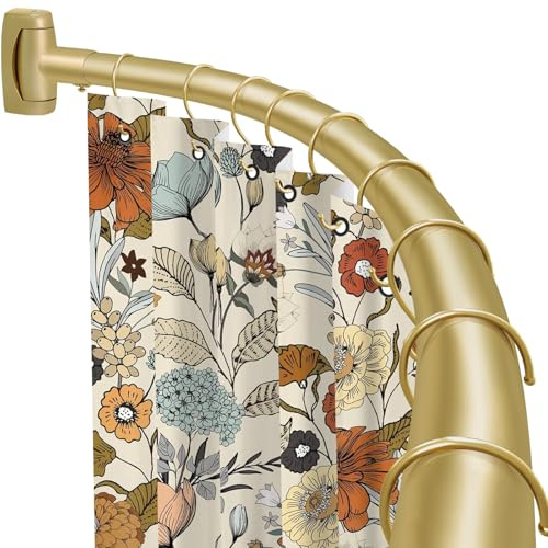 YNL Curved Shower Curtain Rod 35-82In(2.9-6.8Ft), Gold Round Rustproof Shower Rod for Bathroom Bathtub, Adjustable Arched Shower Curtain Rod, Never Rust|Extra Space|Non-Slip|Expandable|Need to Drill