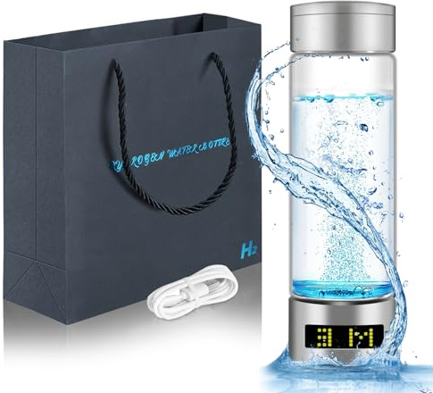 6000 PPB Hydrogen Water Bottle,3 Minutes Portable Hydrogen Water Generator, Alkaline & Glass Hydro Water Machine,Upgraded SPE/PEM,LED Display & Exhaust Hole, for Travel,Sports,Home,Office(Silver)