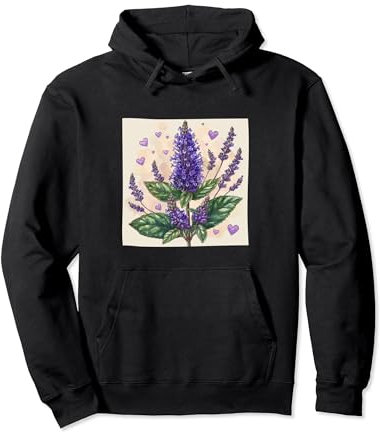 Anise Hyssop Flowers With Hearts Around Boho Style Graphic Pullover Hoodie