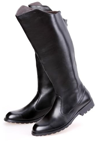 OPPOQ Kniehohe Lederstiefel für Herren, Reitstiefel, Bühnenaufführungsschuhe, weites Bein, mittlere Wade, Kopf, Langer, hoher Stiefel