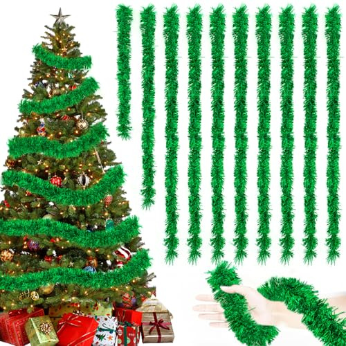 20M/Pack of 10 Lametta Weihnachtsbaum, Lametta Grün Girlande Weihnachten, Weihnachtsbaum Deko, Weihnachtsdeko Girlande, Lametta Girlande für Vorhänge, Zimmer, Party Weihnachtsfeierdekoration
