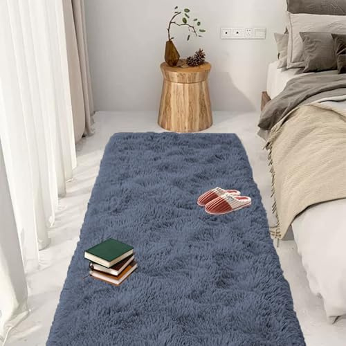 GOUTUI Hochflor Wohnzimmer Teppich 65 x 220 cm Weich & Schmutzabweisend Zottige Teppiche Wohnzimmer Deko für Schlafzimmer Kinderzimmer Wohnzimmer, Grau