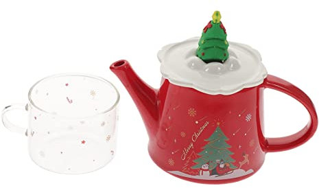 DUDSME 1 set di bollitore natalizio tazza da tè latte teiere a tema natalizio teiera cinese teiera di Natale teiera in porcellana teiera di Natale tazza di Natale bollitore da tè portatile in ceramica