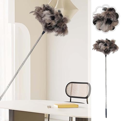 Ostrich Feathers Duster,Extendable Ostrich Feather Duster,Household Dusters with Wooden Handles, Anti Static Dust Removal Cleaning Tool for Home Office Garden Furniture Bookshelf Keyboard