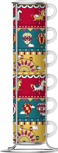 Bialetti | Set mit 6 stapelbaren Tassen mit Metallständer, Kollektion Winter Wonderland