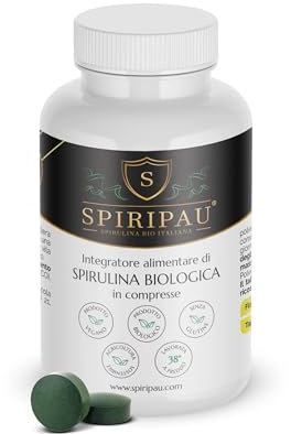 Spirulina Bio Compresse - Alga Spirulina Italiana Senza Glutine - Superfood Ricco di Proteine, Vitamine e Minerali - per Dimagrire e Benessere - 100 Compresse