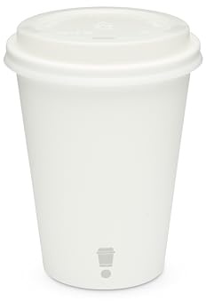 12oz Compostable Coffee Cups – Single Wall PLA-Lined Biodegradable Paper Cups for Hot Drinks – Eco-Friendly Disposable to-Go Cups with Lids – Pack of 50 – Pure White