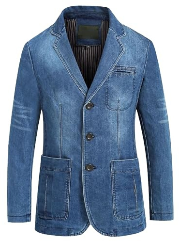 Men's Tailored Slim Denim Blazer Wrinkle Resistant Office Casual Jacket Multiple Color Choices (Light Blue2,3X-Large)