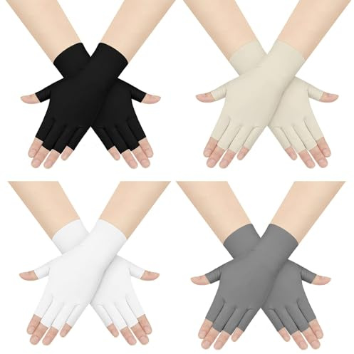 CharmBurst 4 Pares de Guantes de Protección UV para Mujeres, Diseño de Mitad de Dedo, Protección Solar para Uñas, Guantes sin Dedos para Actividades al Aire Libre y de Verano