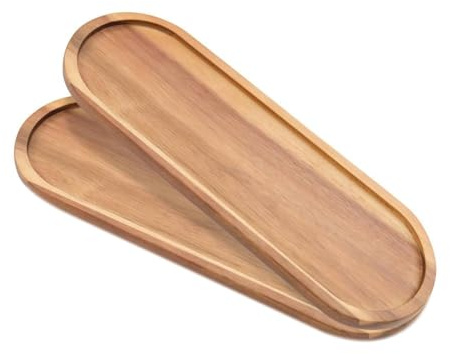 Juego de 2 platos de madera para tocador de baño, para decoración del hogar, bandeja decorativa pequeña de madera, bandeja de jabón de cocina, organizador de bañera (14 x 4.5 pulgadas)
