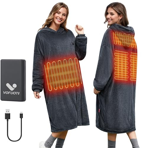 Beheizte Hoodie Decke mit Ärmeln,Heizdecke mit Ärmeln Kabellos mit Akku,10000mAh,Geschenk für Frauen,Tragbare Decke zum Anziehen Erwachsene Kuscheldecke,Weihnachtsgeschenke für Freundin Mütter75*110cm