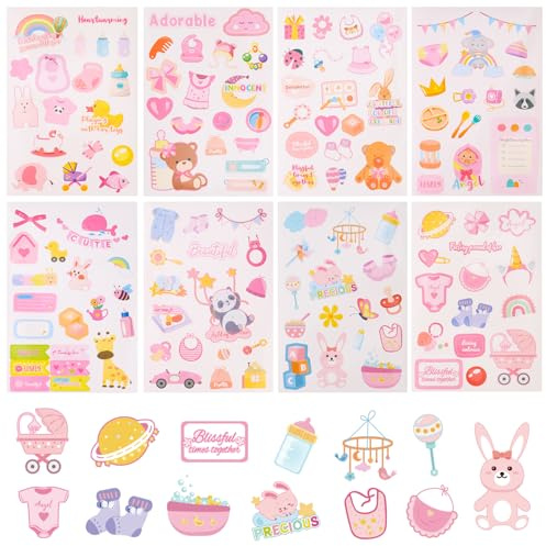 Tinoaly 8 Fogli Adesivi per Neonati, Adorabili Neonati Album con Adesivi Bambini Decorazioni Pianificatori di Gravidanza per Scrapbooking Pianificazione Carta Album Ritagli Bambino