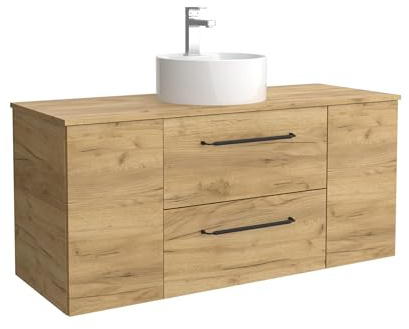 Cygnus Bath Mueble de Baño MORAI Plus 120cm Roble | Lavabo sobre encimera Porcelana Centrado 1P