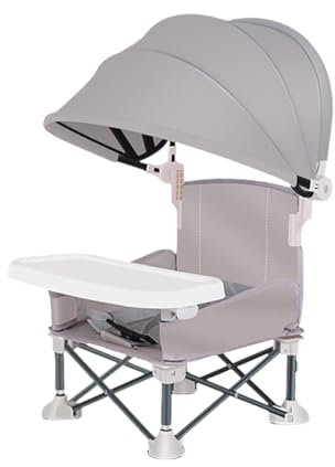 Baby Campingstuhl, Faltbar Babystuhl mit Abnehmbarem Tablett Und Sonnenschirm, Tragbarer Babysitz Outdoor Kinder Esszimmerstuhl Baby Strandstuhl für Camping S-trand Rasen
