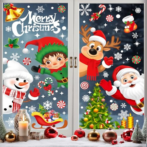 Enwokran Weinachten Fenstersticker, 9 Blatt 268pcs Aufnehmbare Fensteraufkleber Fensterbilder Weihnachten Weihnachtssticker PVC Fensteraufkleber Fensterdeko Selbstklebend, DIY Weinachts Dekoration