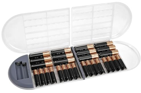 Linkidea Custodia per Batterie con Tester, Organizer Portatile per 12 Batterie AA, 12 Batterie AAA, Batterie Scaricate, Scatola Monostrato (Trasparente)