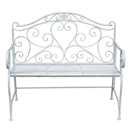 FAJNUZI2024 Metallbank Gartenbank for den Außenbereich, klappbare Parkbank aus antikem Weißmetall, 2-Personen-Freizeitsitz for den Außenbereich, 103 x 54 x 94 cm Sitzbank