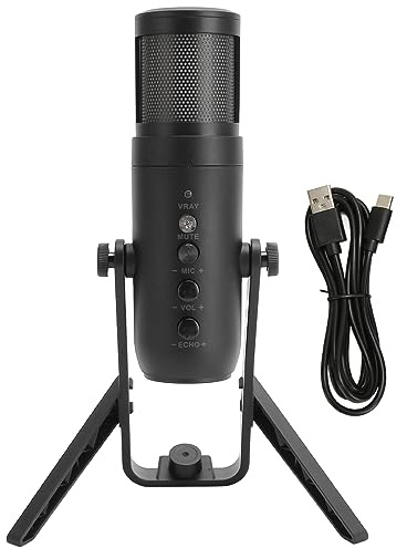 Gearwell micrófono para juegos, micrófono condensador USB con recogida cardioide y reducción de ruido para podcast de grabación, micrófono de luz RGB compatible con PC