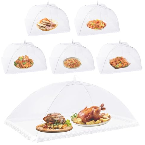 Woobroo 6 Pack Food Covers Mesh Pop Up - 1x17 Inch Large & 5 Small Nets Foldable Umbrella Design for Cake, Fruit, BBQs, Parties & Picnics