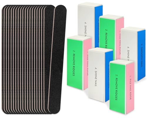 LNAUJS 26 Pack Nail Files and Buffers Set, 100/180 Grit Black Nail Files and Nail Buffer Blocks, Professional Pedicure and Manicure Tools Kit for Nail Care and Nail polishing